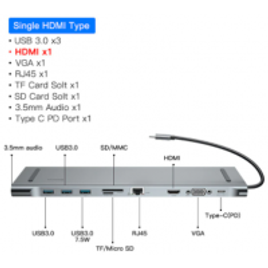 Imagem da oferta HUB Baseus 10 in 1 Tipo C Para USB 3.0 HDMI com RJ45