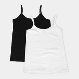 Imagem da oferta Kit 2 Blusa Costão Alcinha Feminina - Preto e Branco