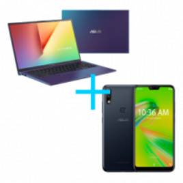Imagem da oferta Kit Notebook Asus VivoBook 15 X512FA-BR784T Azul Escuro + Smartphone Asus Zenfone Max Plus (M2) 3GB/32GB Preto