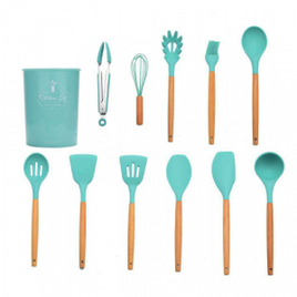 Imagem da oferta Kit com 11 peças utensílios de cozinha em silicone e cabo de madeira