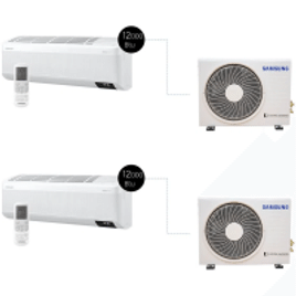 Imagem da oferta Kit Ar Condicionados 2x12.000 Btu Sem Vento Samsung WindFree Quente e Frio - 220V F-2X-12ASHABWK