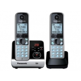 Imagem da oferta Telefone Sem Fio Panasonic KX-TG6722LBB + 1 Ramal - c/ Id. de Chamada, Viva Voz, Secr. Elet. - Preto e prata