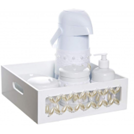 Imagem da oferta Kit Higiene Clássico Pérolas com 6 Peças e Capa Quarto Bebê Menina Menino Potinho de Mel