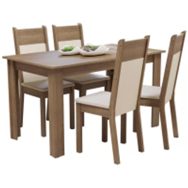 Imagem da oferta Conjunto Sala de Jantar Madesa Cali Mesa Tampo de Madeira com 4 Cadeiras - Rustic/Crema/Bege