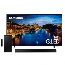 Smart TV Samsung 50" 4K 50Q60A,3 HDMI 2 USB Wi-Fi Bluetooth 60Hz -QN50Q60AAGXZD + Soundbar Samsung HW-T450 2.1 Canais 200W Bluetooth e Subwoofer Sem F