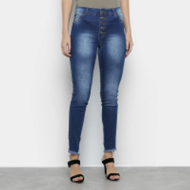 Imagem da oferta Calça Jeans Vale de West Skinny Média Barra Desfiada Com Botões Feminina - Azul