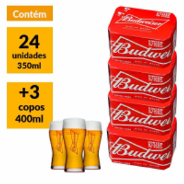 Imagem da oferta Kit Budweiser Pack 350ml (24 Unidades) + 3 Copos Bud 400ml