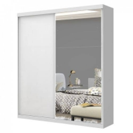 Imagem da oferta Guarda Roupa Solteiro com Espelho 2 Porta de Correr Cléo Siena Móveis Branco