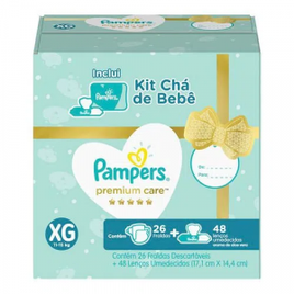 Imagem da oferta Kit Fralda Pampers Premium Care XG 26 Unidades + Lenços Umedecidos Aloe Vera 48 Unidades