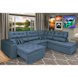 Imagem da oferta Sofa de Canto Retrátil e Reclinável com Molas Cama Inbox Platinum 2,84x2,36 Tecido Suede Azul