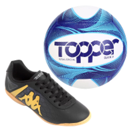 Imagem da oferta Kit Chuteira e Bola Futsal - Preto e Dourado