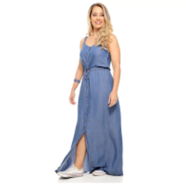 Imagem da oferta Vestido Longo Jeans Sob de Amarrar com Botões Feminino - Azul