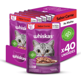 Imagem da oferta Pack de Ração Úmida Whiskas Sachê Carne ao Molho para Gatos Adultos - 40 sachês de 85g