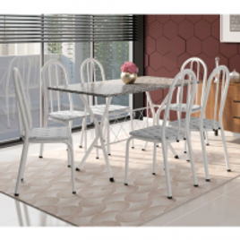 Imagem da oferta Conjunto de Mesa com 6 Cadeiras Bruna Cinza e Estampa Capitonê