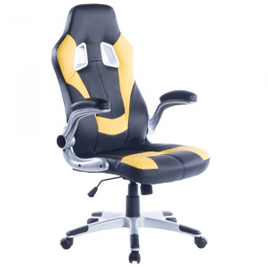 Imagem da oferta Cadeira Gamer Charlotte em Tecido Sintético Giratória Reclinável Preta e Amarela com Braço