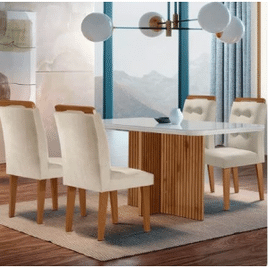 Imagem da oferta Sala de Jantar Mesa Olímpia 120cm Mdf Canto Copo com 4 Cadeiras Carol Moderna