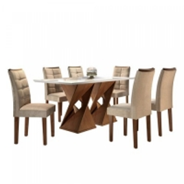 Imagem da oferta Conjunto Mesa Genova Tampo Slim Vidro Plus 6 Cadeiras Napoles Cel Móveis Chocolate/Suede Pena