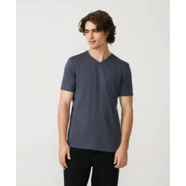 Imagem da oferta Camiseta Regular Básica Em Algodão Com Gola V Azul Tam PP