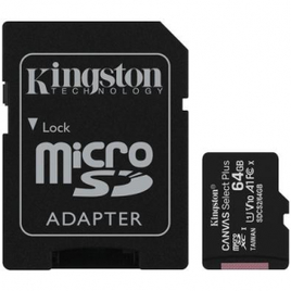 Imagem da oferta Cartão de Memória Kingston Canvas Select Plus MicroSD 64GB Classe 10 com Adaptador para Câmeras Automáticas/Dispositivos Android - SDCS2/64GB