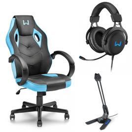 Imagem da oferta Kit Gamer com Cadeira Gamer Azul, Headset Gamer USB 71 3D LED Azul e Microfone Gamer Olier USB Warrior  Ga161k  Multi