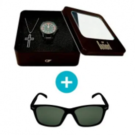 Imagem da oferta Kit Promocional: Relógio Dumont Masculino Analógico, Caixa 4,4cm, Preto, Metal + Brinde: Crucifixo - Modelo Du2035Mni/K4L + Óculos de Sol, UV, vinho