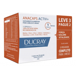 Suplemento Vitamínico Mineral Anacaps Activ+ Ducray com 90 Cápsulas