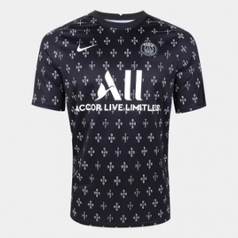 Camisa Paris Saint-Germain Pré Jogo 21/22 Nike Masculina - Preto+Branco