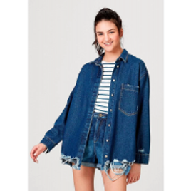 Imagem da oferta Camisa Em Jeans De Algodão Com Bolso Hering Feminina - Azul