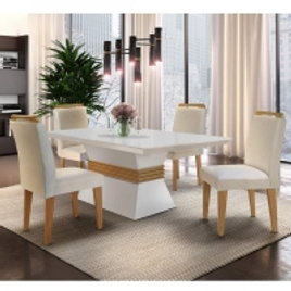 Imagem da oferta Conjunto Sala de Jantar Mesa e 4 Cadeiras Santorini Siena Móveis Veludo Creme/Off White/Imbuia