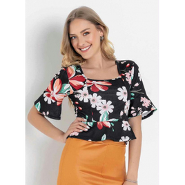 Imagem da oferta Blusa Floral Preta com Decote Quadrado
