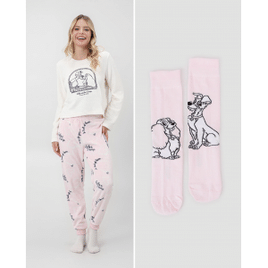 Imagem da oferta Kit Pijama Longo Feminino em Fleece + Meia Cano Longo A Dama e o Vagabundo