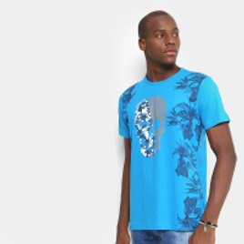 Imagem da oferta Camiseta Gangster Caveira Tropical Masculina - Azul