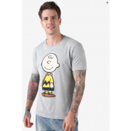 Imagem da oferta Camiseta Masculina Manga Curta Charlie Brown Snoopy Cinza Mescla - Riachuelo Tam P