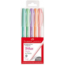 Caneta Esferográfica Faber-Castell Trilux Style Colors 5 Cores Pastéis