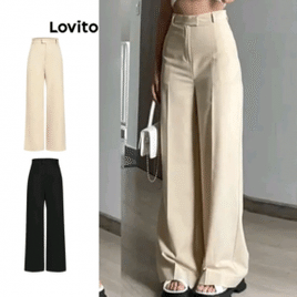 Imagem da oferta Lovito Casual Calça Feminina Lisa com Bolso L67AD135 (Cáqui