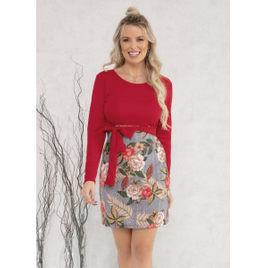 Imagem da oferta Vestido com Faixa Fixa Floral Vermelho - Moda Pop