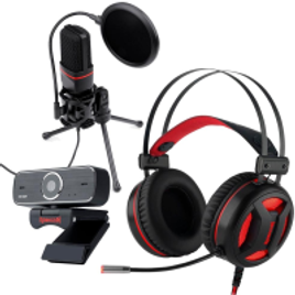Imagem da oferta Kit Streamer Headset Gamer Redragon Scylla H901 + Microfone Streamer Gamer Redragon GM100 + Webcam Redragon Streaming Hitman Full HD