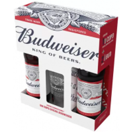 Imagem da oferta Kit Cerveja Budweiser 330ml 2 Unidades + 1 Copo Bud Vidro 350ml