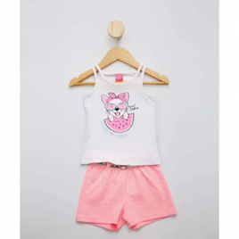Conjunto Infantil Estampa Gatinha Textura - Tam 1 Branco