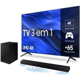 Imagem da oferta Combo Smart TV 65" Samsung UHD 4K 3 HDMI 1 USB Bluetooth Wi-Fi Gaming Hub Tela sem limites Alexa built in - UN65CU7700GXZD + Soundbar Samsung HW-A555
