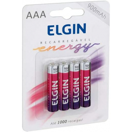 Imagem da oferta Pilha Recarregável Ni-MH AAA-900mAh blister com 4 pilhas - Elgin - Baterias - 82169