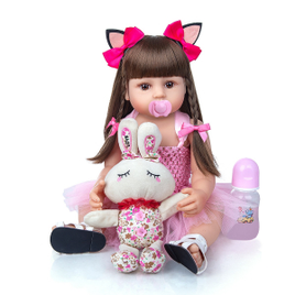 Brinquedo Boneca Bebê Reborn Gatinha 55cm