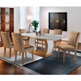 Imagem da oferta Compre Conjunto de Mesa com 6 Cadeiras Jade-Rufato - Animalle Chocolate / Off White / Imbuia
