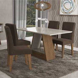 Imagem da oferta Conjunto de Mesa para Sala de Jantar com Vidro Temperado e 4 Cadeiras Alanamilena