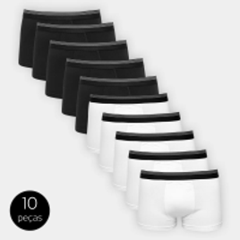 Imagem da oferta Kit Cueca Boxer UNW Elástico Listras 10 Peças - Preto e Branco