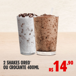 Imagem da oferta Burger King 02 Shakes Oreo e Crocante 400ml