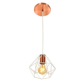 Lustre Pendente Diamante Aramado Branco com Cobre