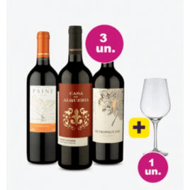 Imagem da oferta Kit 3 Vinhos por 99 - Chilenos Tintos + Taça Cristal Grátis