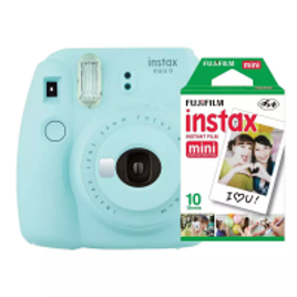 Imagem da oferta Kit Câmera Instantânea Instax Mini 9 Azul Acqua + Filme Instax Mini 10 fotos Fujifilm