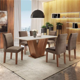 Imagem da oferta Conjunto Sala de Jantar Mesa Tampo MDF 6 Cadeiras Espanha - Espresso Móveis